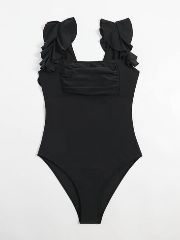 Verdusa Women's Ruffle One Piece Swimsuit Square Neck Wireless Bra Ruched Bust Tummy Control Bathing Suit in Saudi Arabia