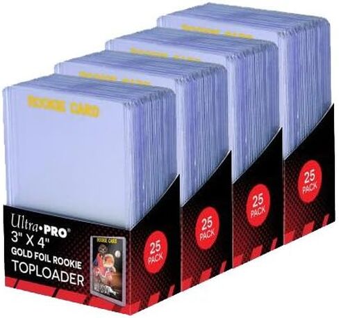 4 عبوات محمل علوي عادي Ultra Pro مع طباعة رقائق معدنية ذهبية 81180-25 محمل علوي لكل عبوة (100 إجمالي) - البيسبول وكرة السلة وكرة القدم والهوكي بالحجم القياسي in Saudi Arabia