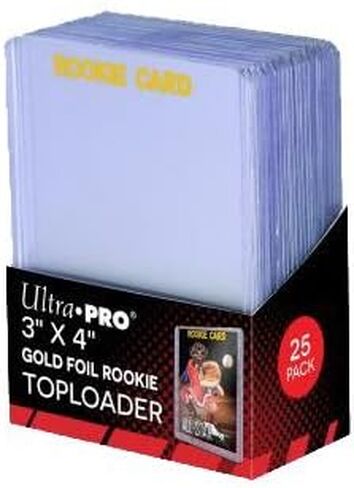 4 عبوات محمل علوي عادي Ultra Pro مع طباعة رقائق معدنية ذهبية 81180-25 محمل علوي لكل عبوة (100 إجمالي) - البيسبول وكرة السلة وكرة القدم والهوكي بالحجم القياسي in Saudi Arabia