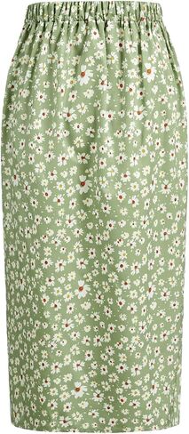 RoseSeek Girl's Summer Skirt Boho Floral Ruched Midi Skirt Split Thigh Waist Drawstring Skirt in Saudi Arabia