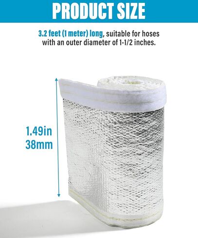 Zlirfy غلاف درع سلكي ملفوف بالحرارة من الألومنيوم، 1-1/2 بوصة 3/4 بوصة ID 3.2FT غلاف ألومنيوم خفيف الوزن معزول من الألياف الزجاجية، كابل خط درع الحرارة (1-1/2 بوصة، 3.2 قدم) in Kuwait