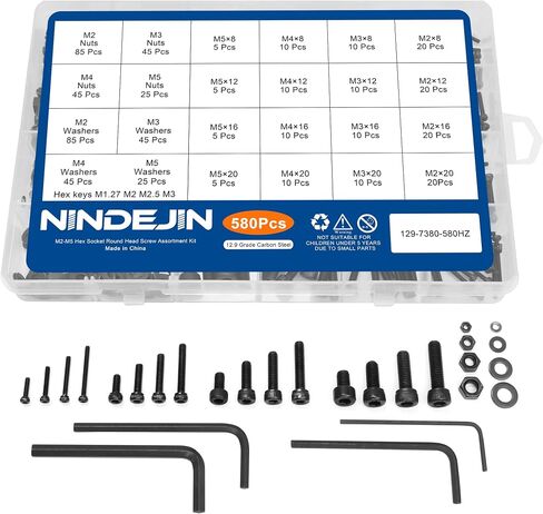 مجموعة متنوعة من براغي غطاء رأس المقبس السداسي NINDEJIN M6، براغي مترية M6 × 8/10/12/14/ 16/18/20/25/30 مم، 12.9 براغي أكسيد أسود من الفولاذ الكربوني، ملولبة آليًا بالكامل، محرك ألين سداسي in Kuwait