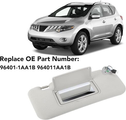 بديل واقي الشمس من الجانب الأيسر للسائق لسيارة 2009 2010 2011 2012 2013 2014 Nissan Murano، 96401-1AA1B، رمادي مع مرآة فانيتي in Kuwait