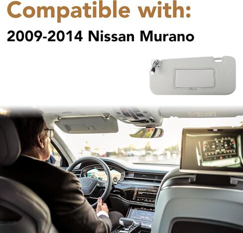 Left Driver Side Sun Visor Replacement for 2009 2010 2011 2012 2013 2014 Nissan Murano, 96401-1AA1B, Gray with Vanity Mirror in Saudi Arabia