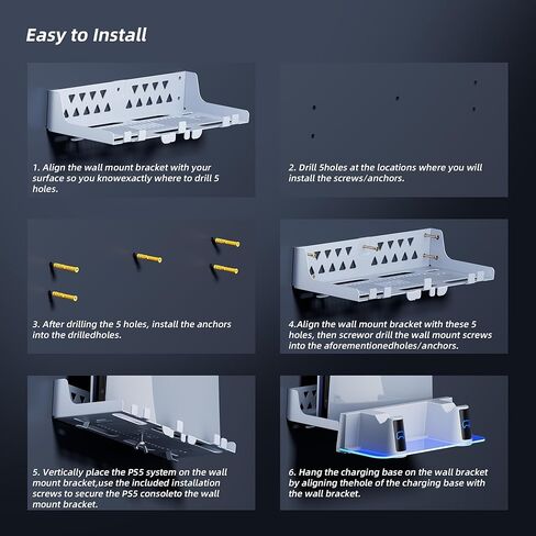 طقم تثبيت على الحائط Mytrix RGB مع محطة شحن مزدوجة لجهاز PS5، حامل على الرف متوافق مع كل من وحدات التحكم PS5 وPS 5 الجديدة النحيفة، حامل معلق على الحائط لملحقات Playstation 5 مع حامل سماعة الرأس in Kuwait