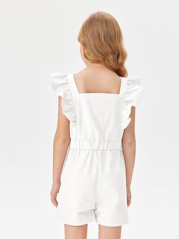 Haloumoning Girls Rompers Ruffle Sleeveless Square Neck Cute Short Jumpsuits Summer Outfits 4-14 Years in Saudi Arabia