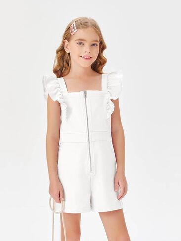 Haloumoning Girls Rompers Ruffle Sleeveless Square Neck Cute Short Jumpsuits Summer Outfits 4-14 Years in Saudi Arabia