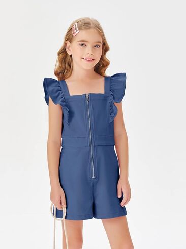 Haloumoning Girls Rompers Ruffle Sleeveless Square Neck Cute Short Jumpsuits Summer Outfits 4-14 Years in Saudi Arabia