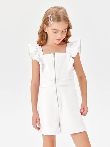 Haloumoning Girls Rompers Ruffle Sleeveless Square Neck Cute Short Jumpsuits Summer Outfits 4-14 Years in Saudi Arabia