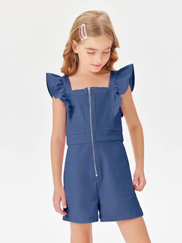 Haloumoning Girls Rompers Ruffle Sleeveless Square Neck Cute Short Jumpsuits Summer Outfits 4-14 Years in Saudi Arabia