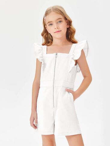 Haloumoning Girls Rompers Ruffle Sleeveless Square Neck Cute Short Jumpsuits Summer Outfits 4-14 Years in Saudi Arabia
