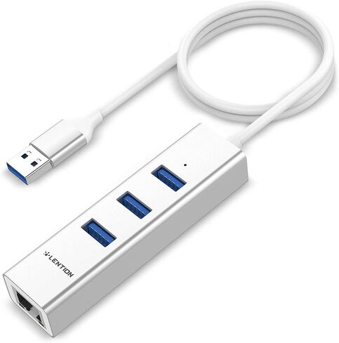 LENTION 3-Port USB 3.0 Hub with Gigabit Ethernet Adapter Compatible MacBook Air/Pro (Previous Generation), iMac, Surface, Chromebook, More Type A Laptops - Ultra Slim (CB-H23s-0.5M, Silver) in Saudi Arabia