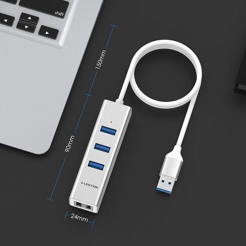 LENTION 3-Port USB 3.0 Hub with Gigabit Ethernet Adapter Compatible MacBook Air/Pro (Previous Generation), iMac, Surface, Chromebook, More Type A Laptops - Ultra Slim (CB-H23s-0.5M, Silver) in Saudi Arabia