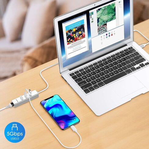 LENTION 3-Port USB 3.0 Hub with Gigabit Ethernet Adapter Compatible MacBook Air/Pro (Previous Generation), iMac, Surface, Chromebook, More Type A Laptops - Ultra Slim (CB-H23s-0.5M, Silver) in Saudi Arabia