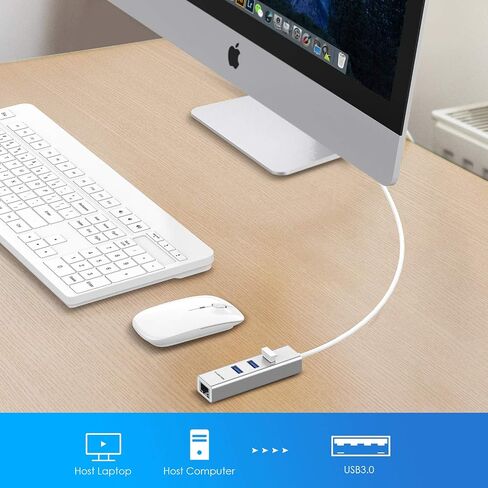 LENTION 3-Port USB 3.0 Hub with Gigabit Ethernet Adapter Compatible MacBook Air/Pro (Previous Generation), iMac, Surface, Chromebook, More Type A Laptops - Ultra Slim (CB-H23s-0.5M, Silver) in Saudi Arabia