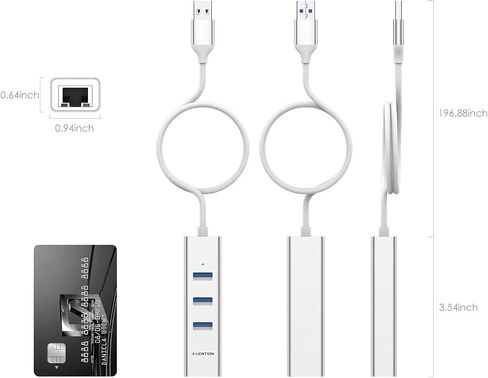 LENTION 3-Port USB 3.0 Hub with Gigabit Ethernet Adapter Compatible MacBook Air/Pro (Previous Generation), iMac, Surface, Chromebook, More Type A Laptops - Ultra Slim (CB-H23s-0.5M, Silver) in Saudi Arabia