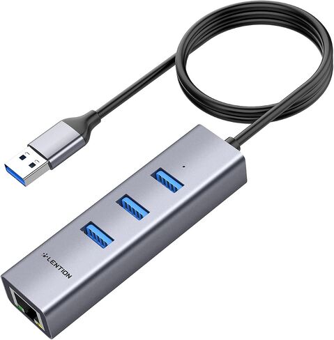 LENTION 3-Port USB 3.0 Hub with Gigabit Ethernet Adapter Compatible MacBook Air/Pro (Previous Generation), iMac, Surface, Chromebook, More Type A Laptops - Ultra Slim (CB-H23s-0.5M, Silver) in Saudi Arabia