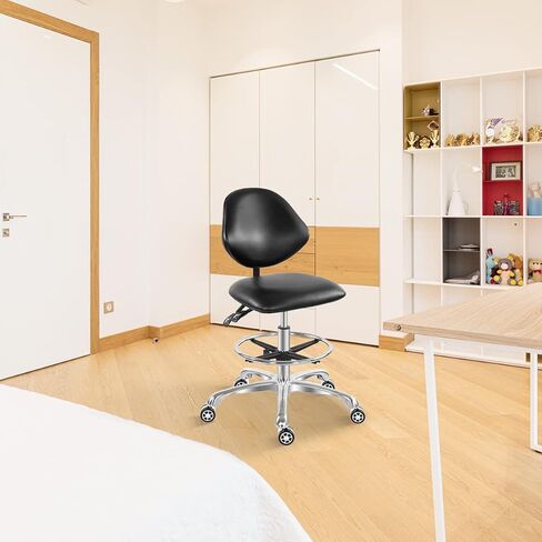 Antlu قابل للتعديل المتداول كرسي صياغة البراز لمتجر الغيتار باديكير استوديو العمل مع العجلات ومسند الظهر، مقعد هيدروليكي منضدة مع مسند للقدمين (أسود) in Kuwait