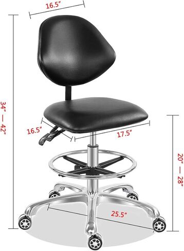 Antlu قابل للتعديل المتداول كرسي صياغة البراز لمتجر الغيتار باديكير استوديو العمل مع العجلات ومسند الظهر، مقعد هيدروليكي منضدة مع مسند للقدمين (أسود) in Kuwait
