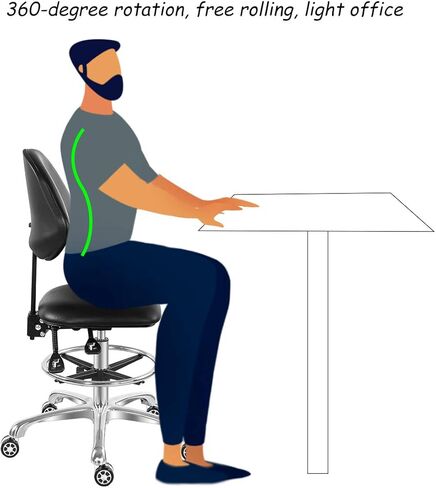 Antlu قابل للتعديل المتداول كرسي صياغة البراز لمتجر الغيتار باديكير استوديو العمل مع العجلات ومسند الظهر، مقعد هيدروليكي منضدة مع مسند للقدمين (أسود) in Kuwait