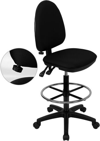 Flash Furniture Lenora Mid-Back Black Fabric Multifunction Ergonomic Drafting Chair with Adjustable Lumbar Support in Saudi Arabia