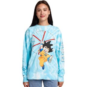 Bioworld Dragon Ball Daima Goku With Staff Women’s Blue Tie-Dye Crew Neck Long Sleeve Fleece Sweatshirt in Saudi Arabia