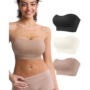 OceanDeer Strapless Bra Non-Slip Padded Bandeau Bra with Clear Straps Wireless Tube Top Full Coverage Bralette 3 Pack in Saudi Arabia