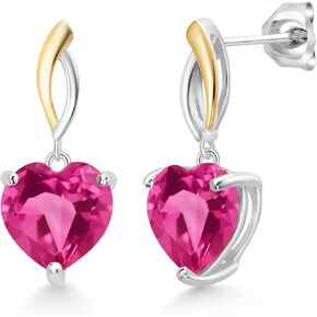 Gem Stone King 925 Sterling Silver and 10K Yellow Gold Heart Shape 10MM Gemstone Birthstone Dangle Earrings For Women By Keren Hanan in Saudi Arabia