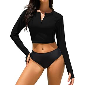 Soneven Women Rash Guard Long Sleeve Crop Top Swim Shirts UPF 50+ Sun Protection Swimsuit Top No Bottom in Kuwait