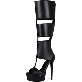 فرانكي هسو القوطي مثير منصة خنجر اليدوية الركبة عالية الكعب التمهيد، أسود القوطية الشرير فتاة الساخنة كبيرة الحجم واسعة العجل أحذية طويلة للنساء الرجال in Kuwait