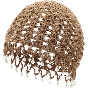 Julpsk Women's Lightweight Handmade Crochet Hat Boho Pearl Trim Beanie Cap for Beach Travel in Kuwait