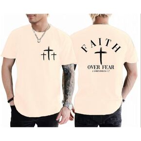 Christian Faith Over Fear Shirt for Men Cross God Jesus T-Shirt Acid Wash God Tees Vintage Bible Verse Short Sleeve Tops in Saudi Arabia