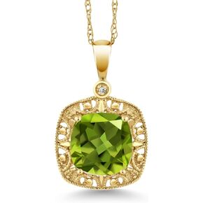 قلادة من الذهب الأصفر عيار 10 قيراط من Gem Stone King للنساء من الزبرجد الأخضر والألماس (2.45 قيراط، مركز 8 مم) in Saudi Arabia