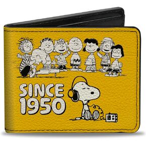 Peanuts Wallet, Bifold, Peanuts Gang Since 1950 Good Grief Group Pose Yellow Black, Vegan Leather in Saudi Arabia