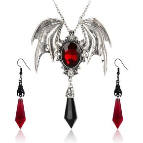 RLHRNDE Gothic Bat Crystal Earrings Necklace Set for Women Vintage Punk Victoria Bat Wings Necklace Vampirina Witch Accessories Halloween Cosplay Party Jewelry Set in Kuwait