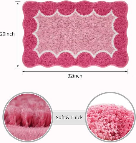 Wylumen Cute Scalloped Rose Pink Bathroom Rugs Mat,Non Slip Absorbent Quick Dry Bath Mats for Shower Room,Microfiber Bath Mats for Bathroom Floor Washable Carpet for Shower Tub Sink Bedroom,20"x32" in Saudi Arabia