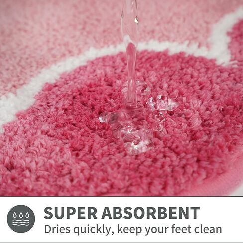 Wylumen Cute Scalloped Rose Pink Bathroom Rugs Mat,Non Slip Absorbent Quick Dry Bath Mats for Shower Room,Microfiber Bath Mats for Bathroom Floor Washable Carpet for Shower Tub Sink Bedroom,20"x32" in Saudi Arabia