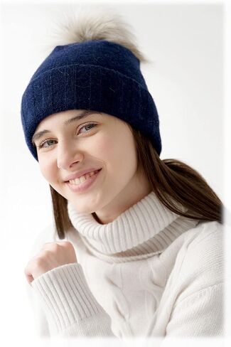 Frost Hats Cashmere Merino Blend Hat with Detachable Genuine Raccoon Fur Pompom in Saudi Arabia