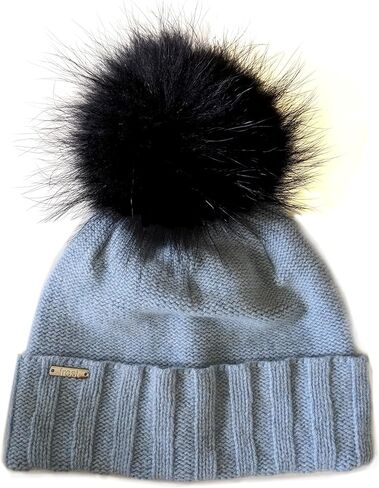 Frost Hats Cashmere Merino Blend Hat with Detachable Genuine Raccoon Fur Pompom in Saudi Arabia