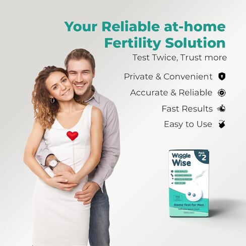 مجموعة اختبار الخصوبة Wiggle Wise للرجال - طقم اختبار منزلي لعدد الحيوانات المنوية لخصوبة الذكور - يُظهر تحليل السائل المنوي في المنزل عددًا طبيعيًا أو منخفضًا للحيوانات المنوية - سريع، خاص، وسهل الاستخدام - عبوة من قطعتين in Kuwait