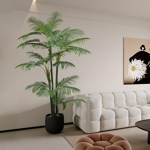 شجرة نخيل صناعية بطول 7 أقدام (84 بوصة) شجرة صناعية طويلة مع جذوع كبيرة و29 ورقة واقعية، نباتات صناعية بوعاء أرضية استوائية وهمية للمنزل والمكتب وغرفة المعيشة وديكور داخلي (7 أقدام، عبوة واحدة) in Kuwait