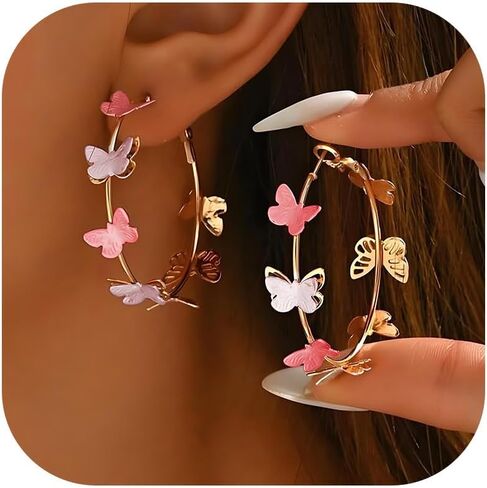 Butterfly Earrings for Women Gold Butterfly Hoop Earrings Large Rhinestone Hoop Earrings for Women Fashion Butterfly Gifts for Women Christmas Gifts 2024 in Kuwait