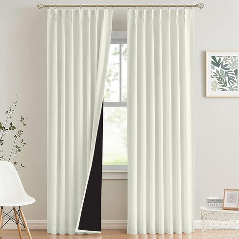 Homi Drapes 100% Blackout Curtain Double Pinch Pleat Heavy Weighted Thermal Insulated Room Darkening Spill Proof Machine Washable Window Treatment Panels (1 Panel, 42x45, Cream) in Kuwait