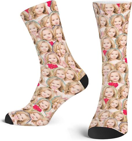YDQHLQW Custom Kid's Socks with Picture Funny Personalized Crew Socks Gifts with Photo for Girls Boys Age 6-12 Made In USA in Saudi Arabia
