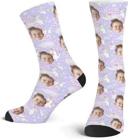 YDQHLQW Custom Kid's Socks with Picture Funny Personalized Crew Socks Gifts with Photo for Girls Boys Age 6-12 Made In USA in Saudi Arabia