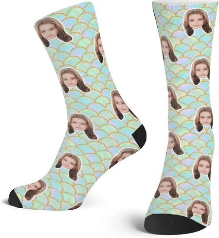YDQHLQW Custom Kid's Socks with Picture Funny Personalized Crew Socks Gifts with Photo for Girls Boys Age 6-12 Made In USA in Saudi Arabia