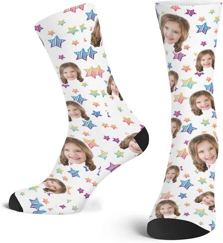 YDQHLQW Custom Kid's Socks with Picture Funny Personalized Crew Socks Gifts with Photo for Girls Boys Age 6-12 Made In USA in Saudi Arabia