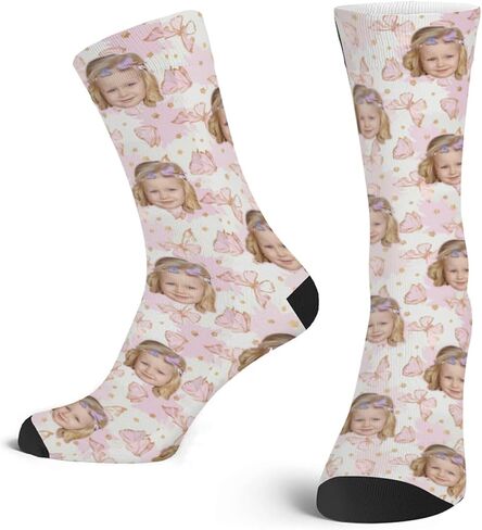YDQHLQW Custom Kid's Socks with Picture Funny Personalized Crew Socks Gifts with Photo for Girls Boys Age 6-12 Made In USA in Saudi Arabia