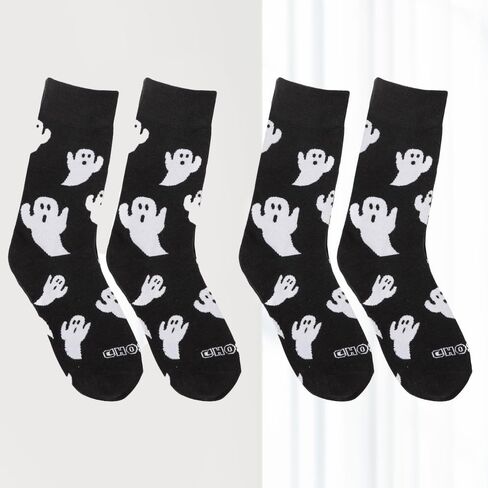 2 Pairs White Halloween Ghost Socks, Cotton Middle Calf Socks, Breathable Novelty Stockings for Costume Parties in Saudi Arabia