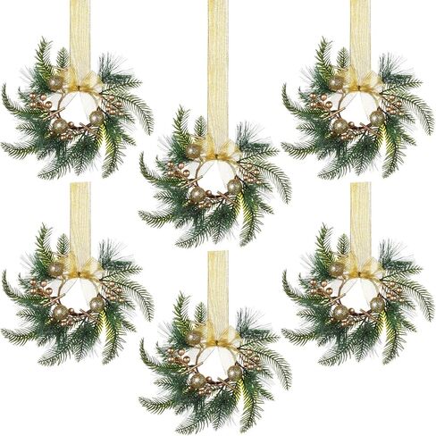 Zeyune 12 Pcs Small Christmas Wreaths for Kitchen Cabinets with Gold Bow Ribbon Hanging Mini Christmas Cabinet Door Wreaths Decor for Kitchen Window Outdoor Indoor Holiday, 14.96 x 7.87'' in Saudi Arabia